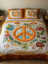 Mushroom Peace Flower 3- Piece Quilted Bedding Set