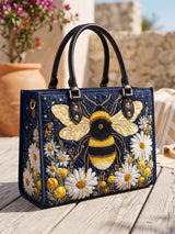 Bee And Flower Quilted Leather Strap Bible Handbag