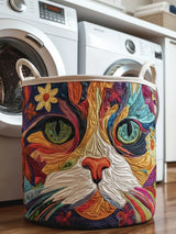 Rainbow Cat Quilted Laundry Basket
