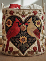 Cardinal Pair Quilted Laundry Basket