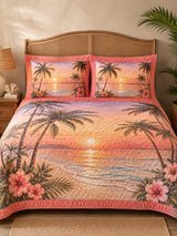 Tropical Sunset Palm Tree 3-Piece  Quilted Bedding Set