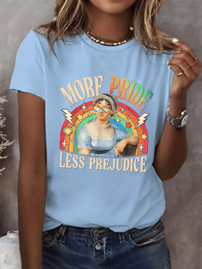 Women's Gay Month Rainbow Print Casual Crew Neck   T-Shirt