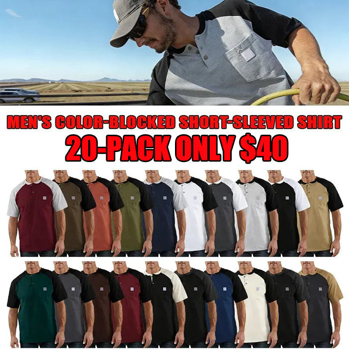 Men's color-blocked short-sleeved shirt
