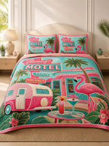 Flamingo Motel Tropical Paradise Quilted 3-Piece Bedding Set
