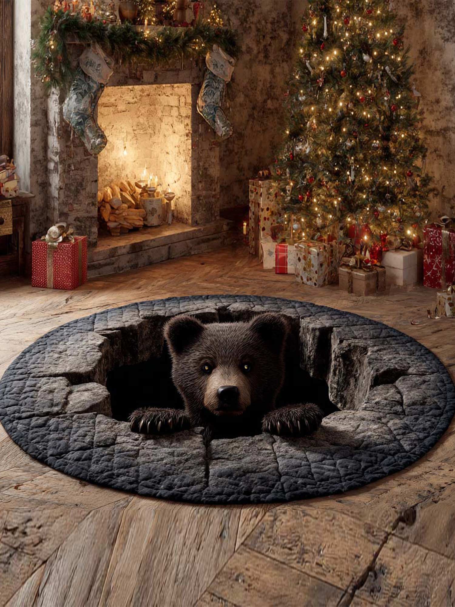 Bear Quilted Christmas Round Mat