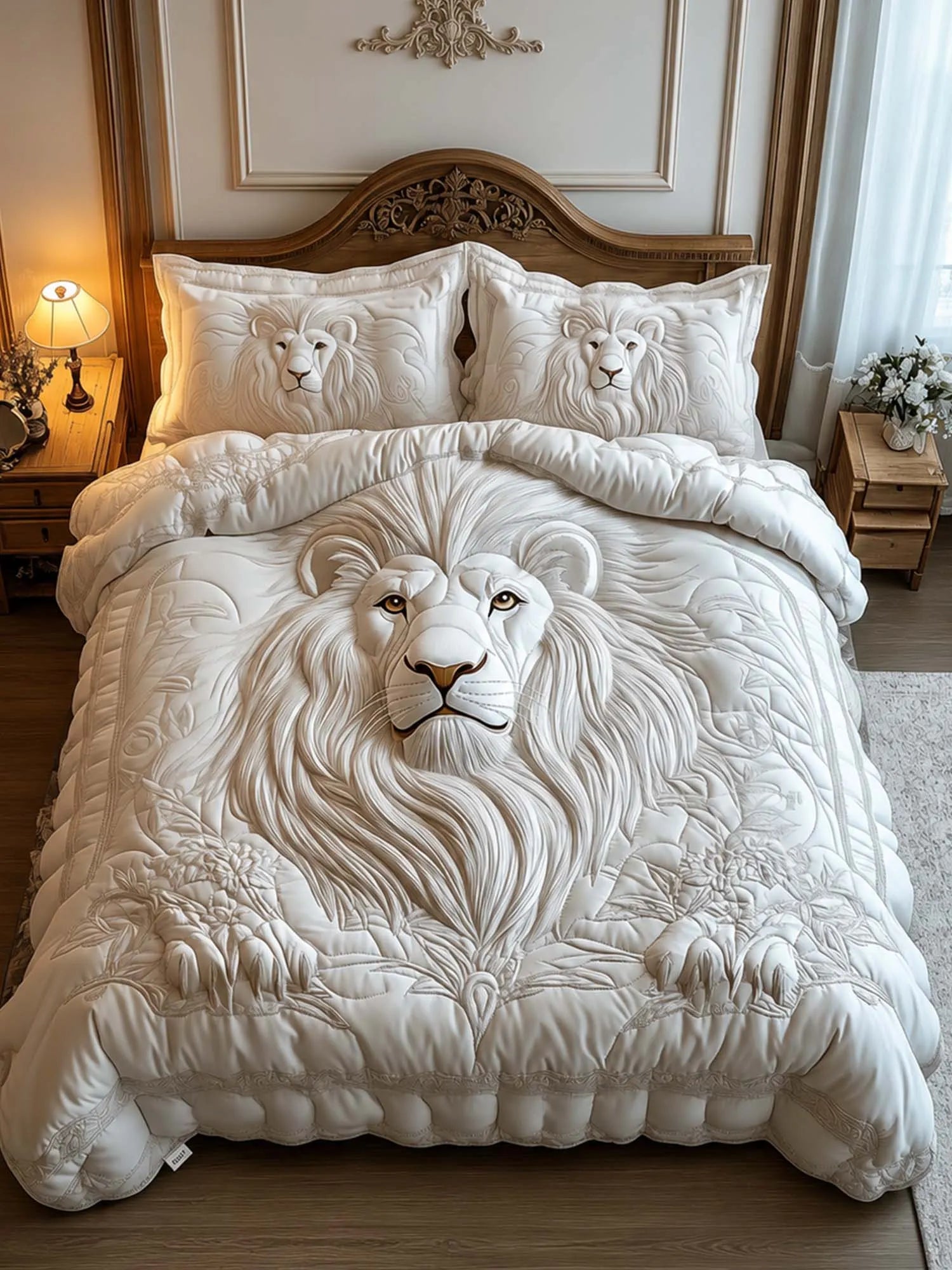 White Lion 3-Piece Quilted Bedding Set