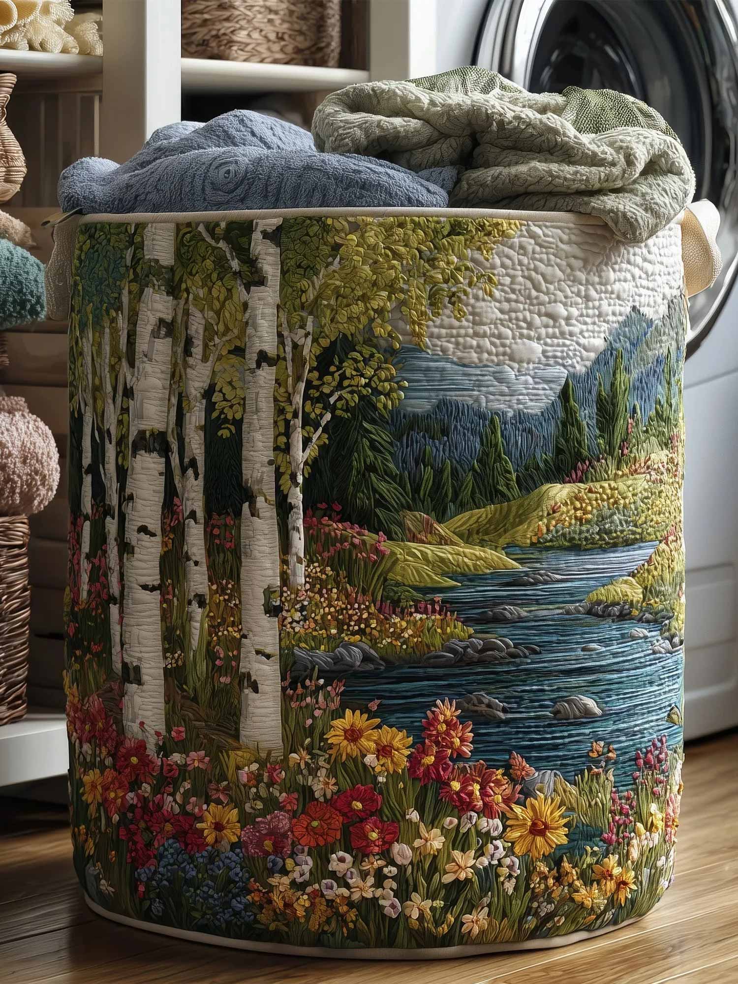 Birch Forest Quilted Laundry Basket