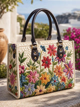 Flower Field Quilted Leather Strap Bible Handbag