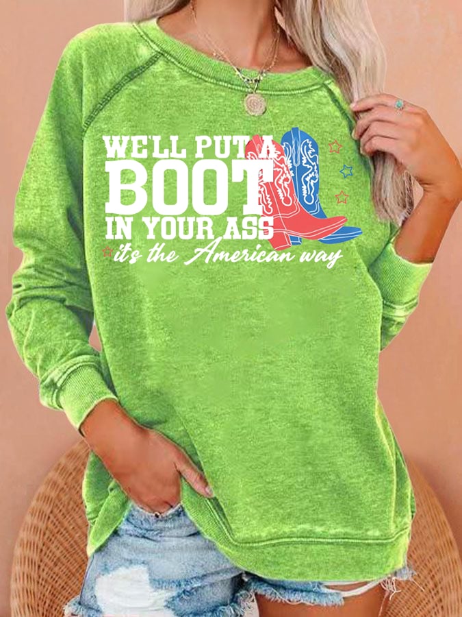 Women's  Courtesy of the Red, White and Blue Cowboy  Print Casual Sweatshirt