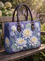 Lotus Iris Floral Quilted Leather Strap Bible Handbag