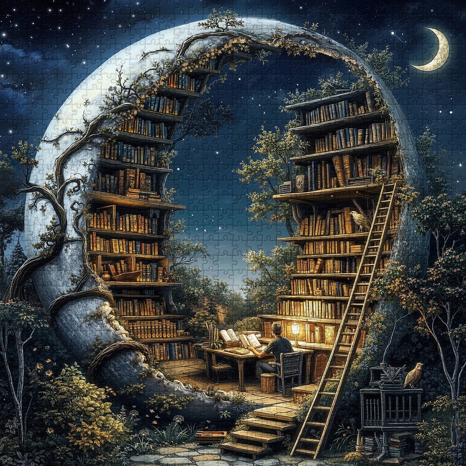 Vintage Forest Bookshelf Jigsaw Puzzle 1000 Pieces