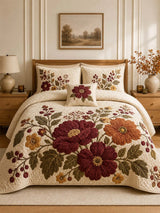 Vintage Floral Quilted 3-Piece Bedding Set – Luxury Quilted Bedding with Matching Pillow Shams