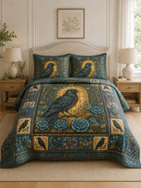 Raven Golden Rose Garden Quilted 3-Piece Bedding Set