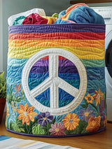Hippie Peace Quilted Laundry Basket
