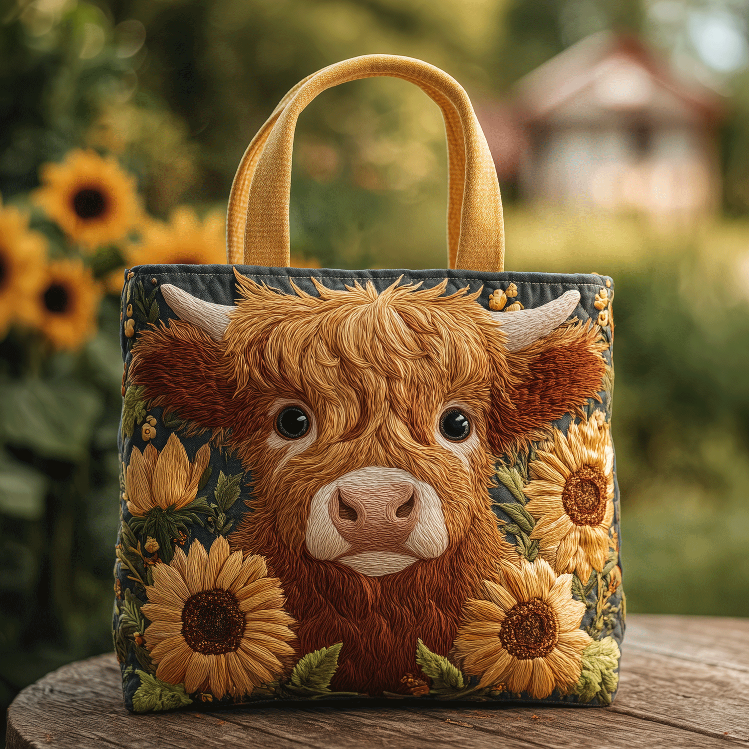 Sunshine Highland Cow Quilted Tote  Bag