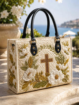 Holy Cross Quilted Leather Strap Bible Handbag