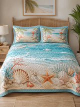 Seashells and Starfish on the Shore 3-Piece  Quilted Bedding Set