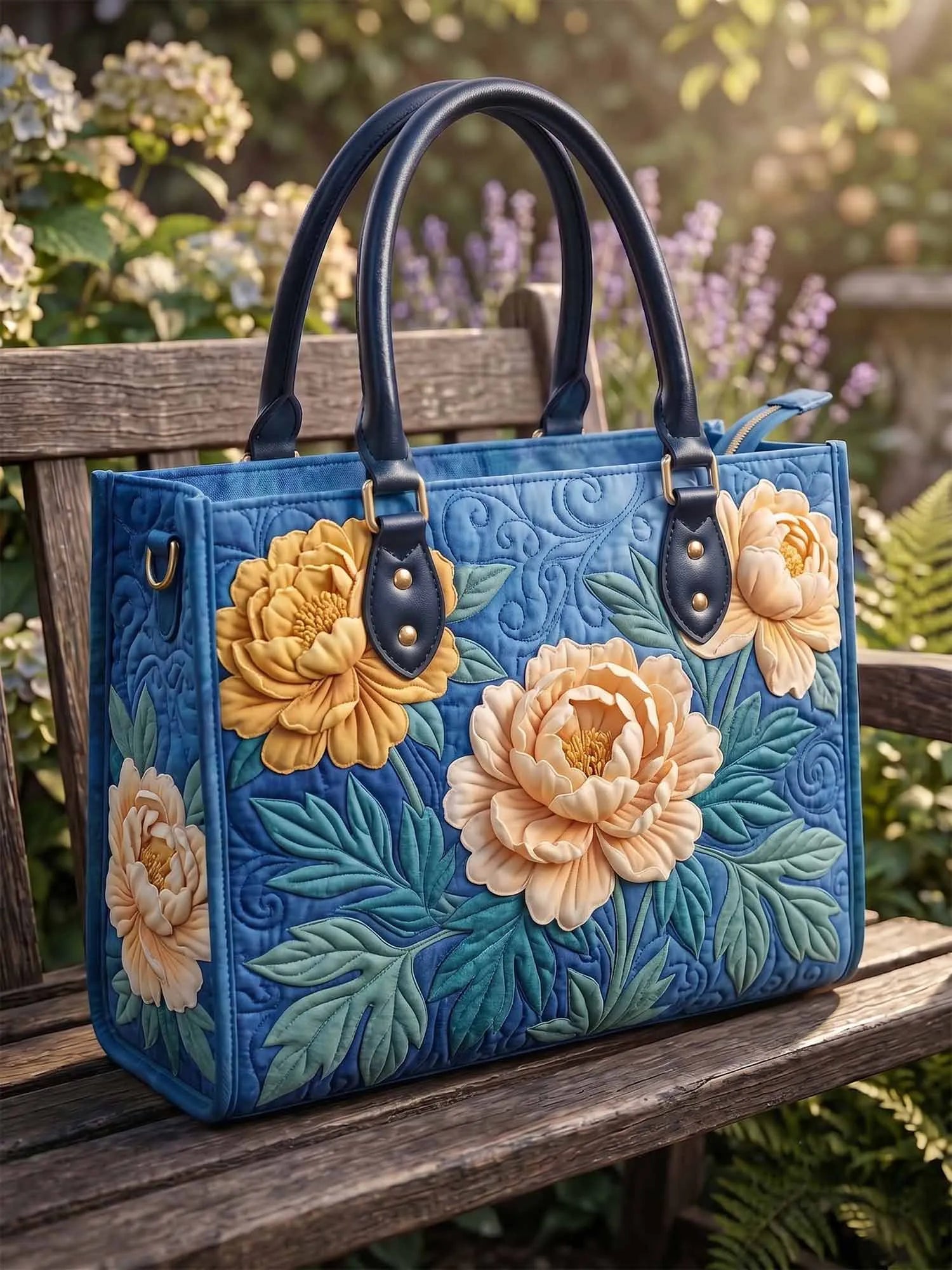 Peony Floral Quilted Leather Strap Bible Handbag