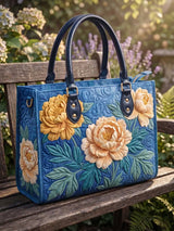 Peony Floral Quilted Leather Strap Bible Handbag