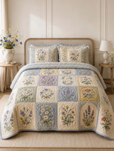 Wildflower Quilted 3-Piece Bedding Set – Classic Americana Quilted Bedding With Matching Pillow Shams