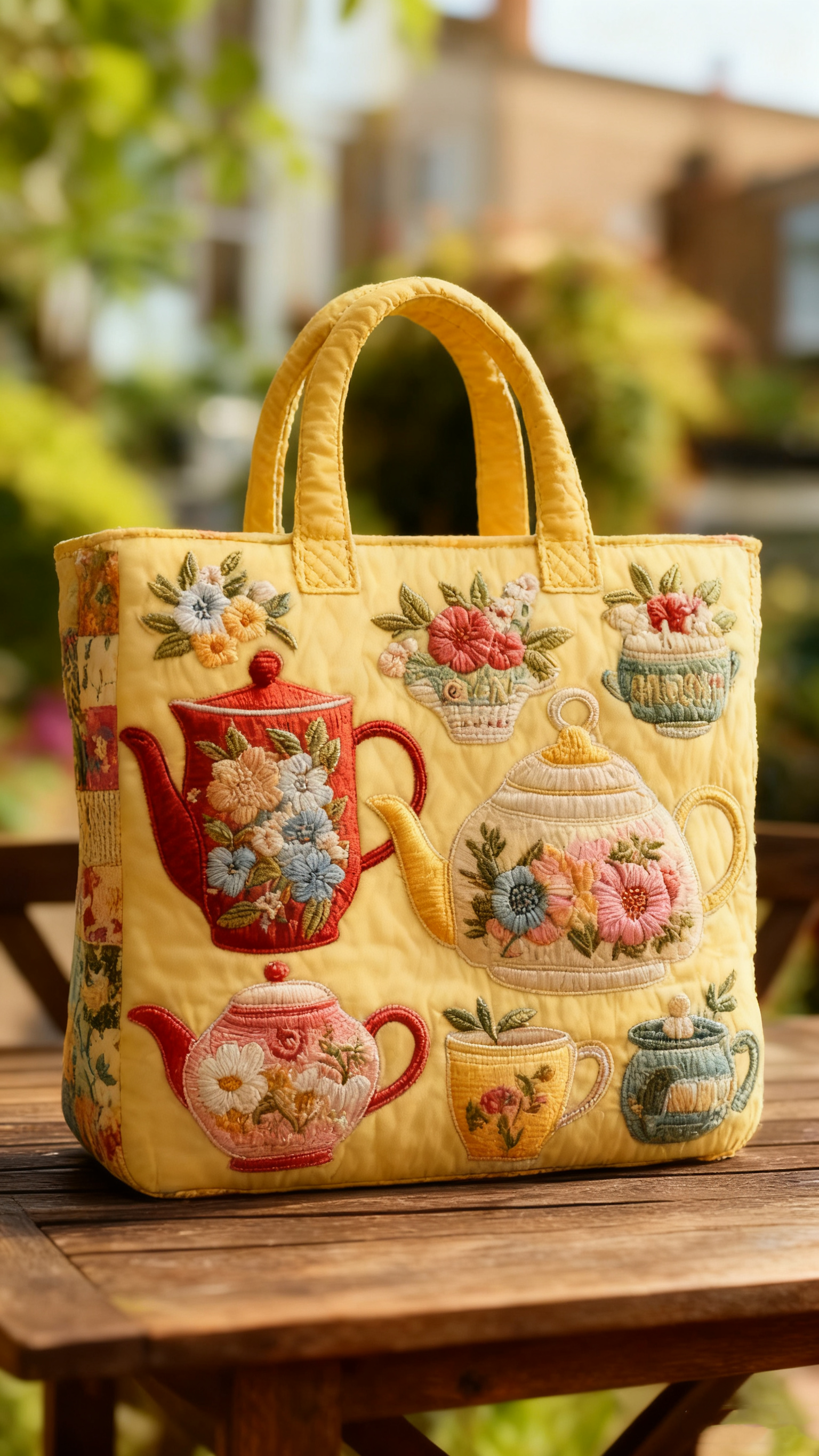 Floral Teapot Quilted Tote Bag 1024