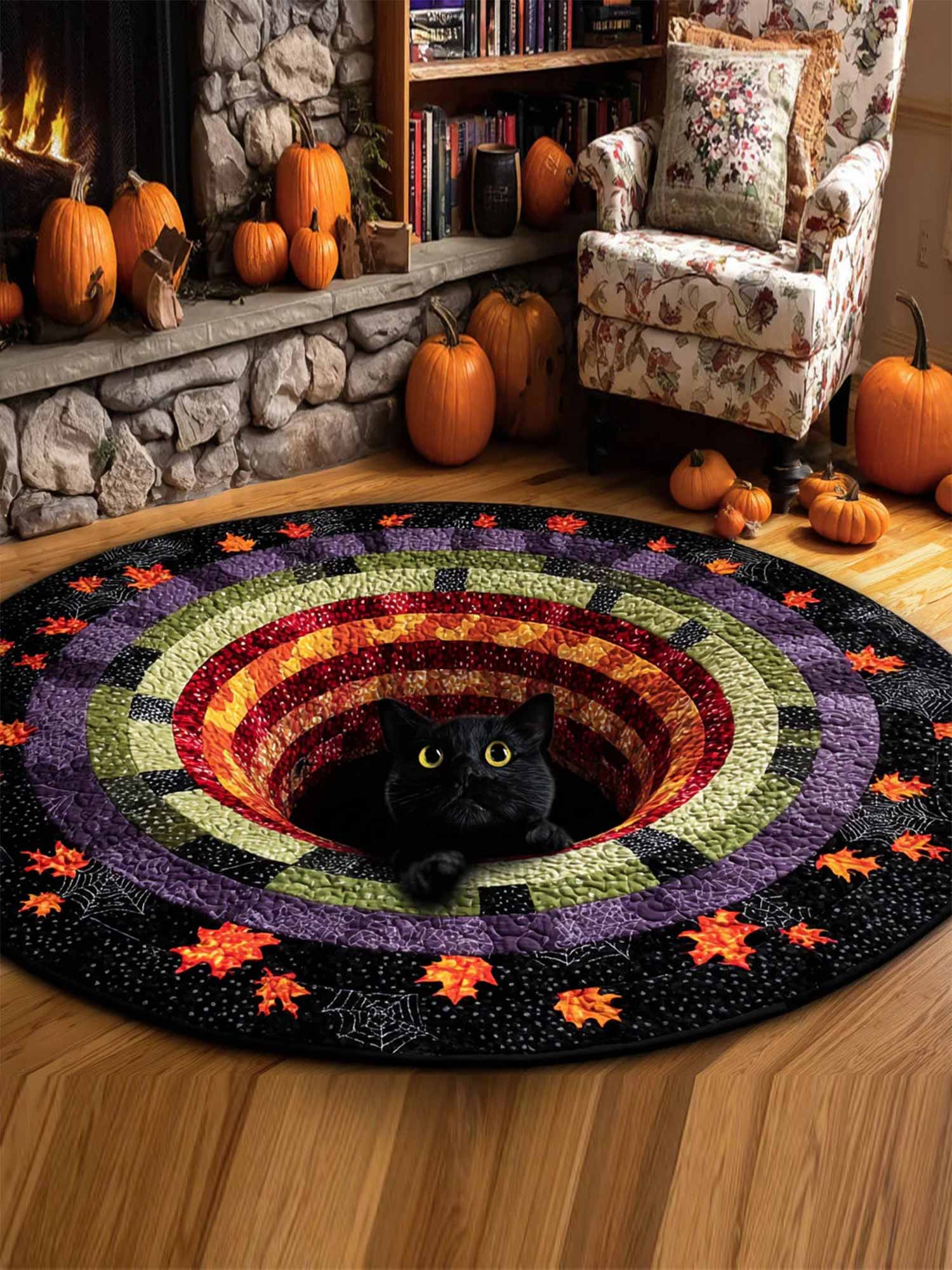 Pumpkin shadow Quilted Christmas Round Mat