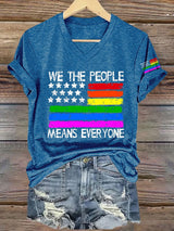 V-Neck Retro We The People Means Everyone Print T-Shirt