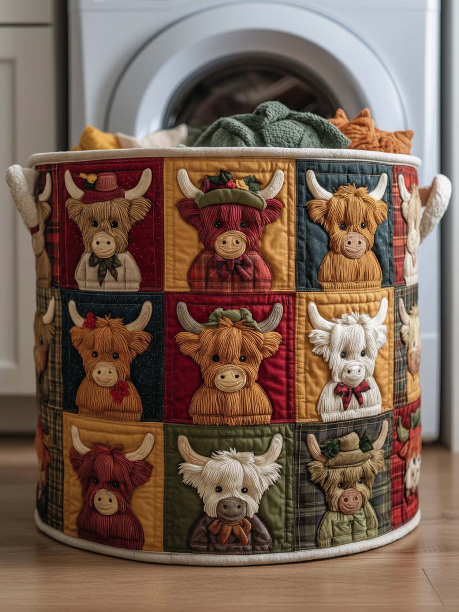 Highland Cow Quilted Laundry Basket