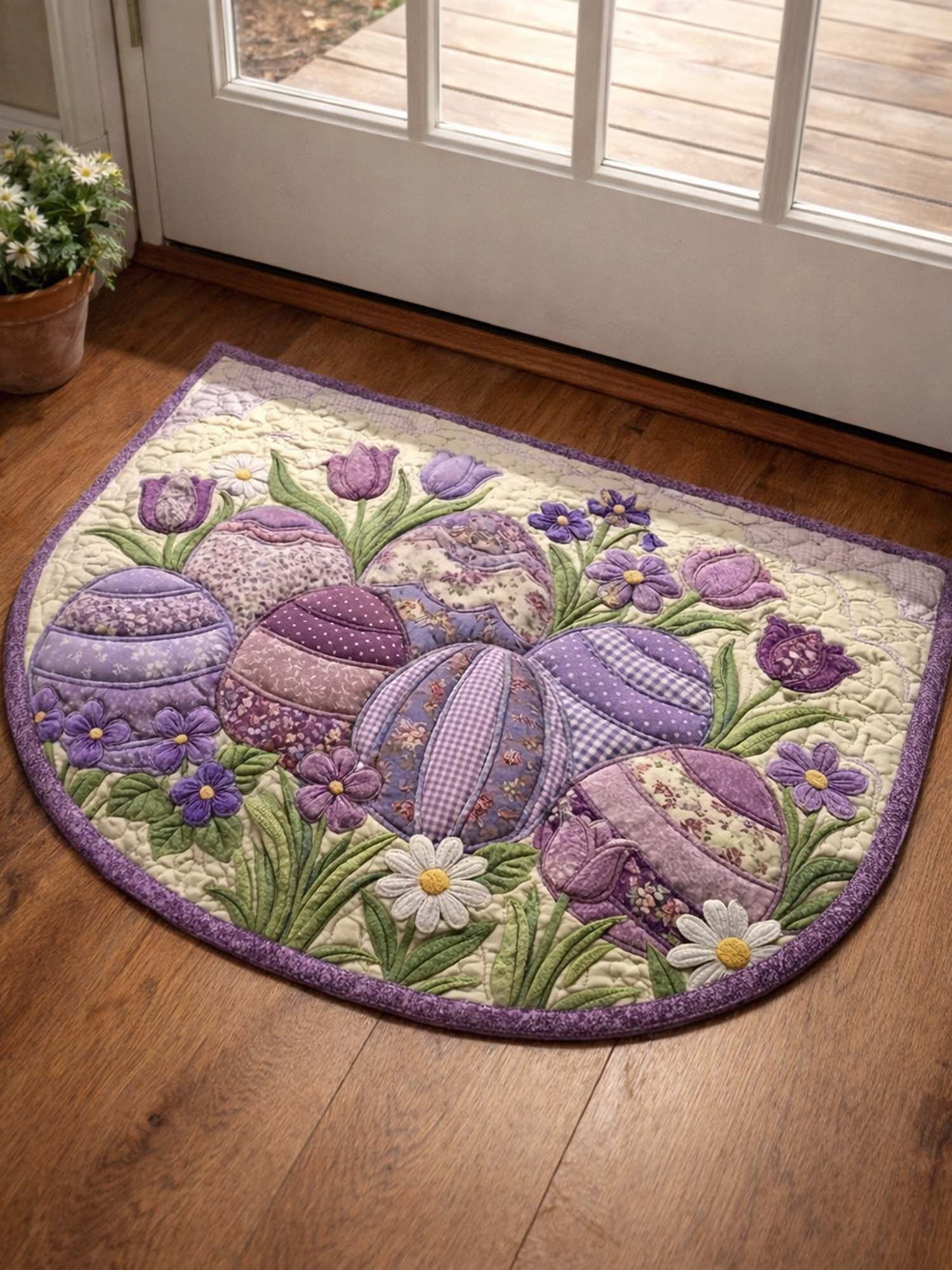 Bunny And Easter Eggs Quilted Welcome Mat