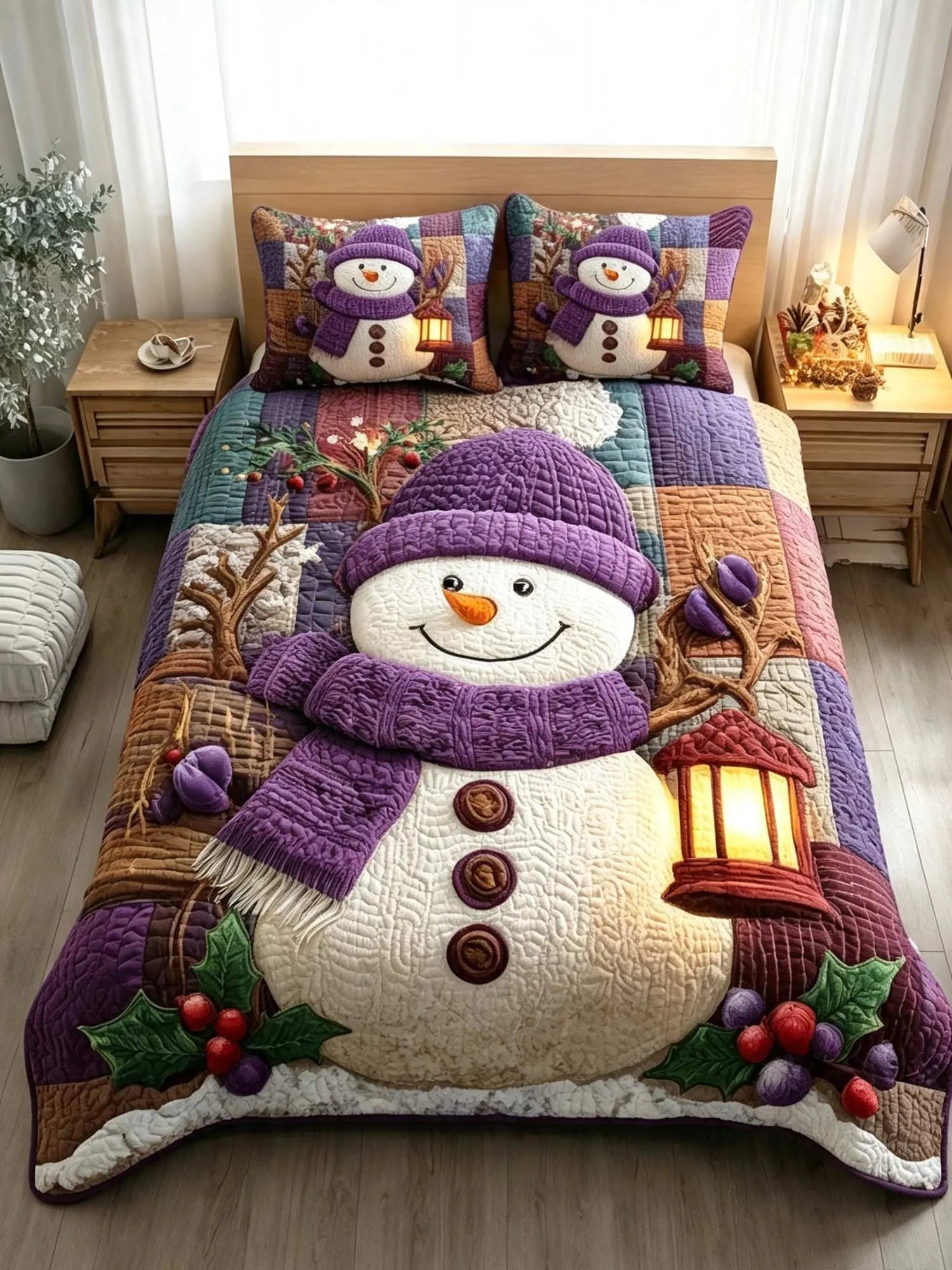 Snowmen Wonderland 3‐Piece Quilted Bedding Set