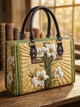 The Cross And The Lily Quilted Leather Strap Bible Handbag