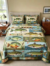 Rustic Fishing 3-Piece Quilted Bedding Set