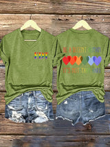 V-Neck Retro FDT Be A Decent Human It's Not That Hard Print T-Shirt