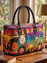 Hippie Van Quilted Leather Strap Bible Handbag