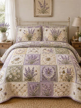 Lavender Bee Quilted 3-Piece Bedding Set – Classic Americana Quilted Bedding With Matching Pillow Shams