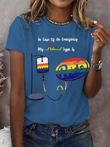 Women's In Case Of An Emergency My Blood Type Is Rainbow Print Round Neck T-Shirt