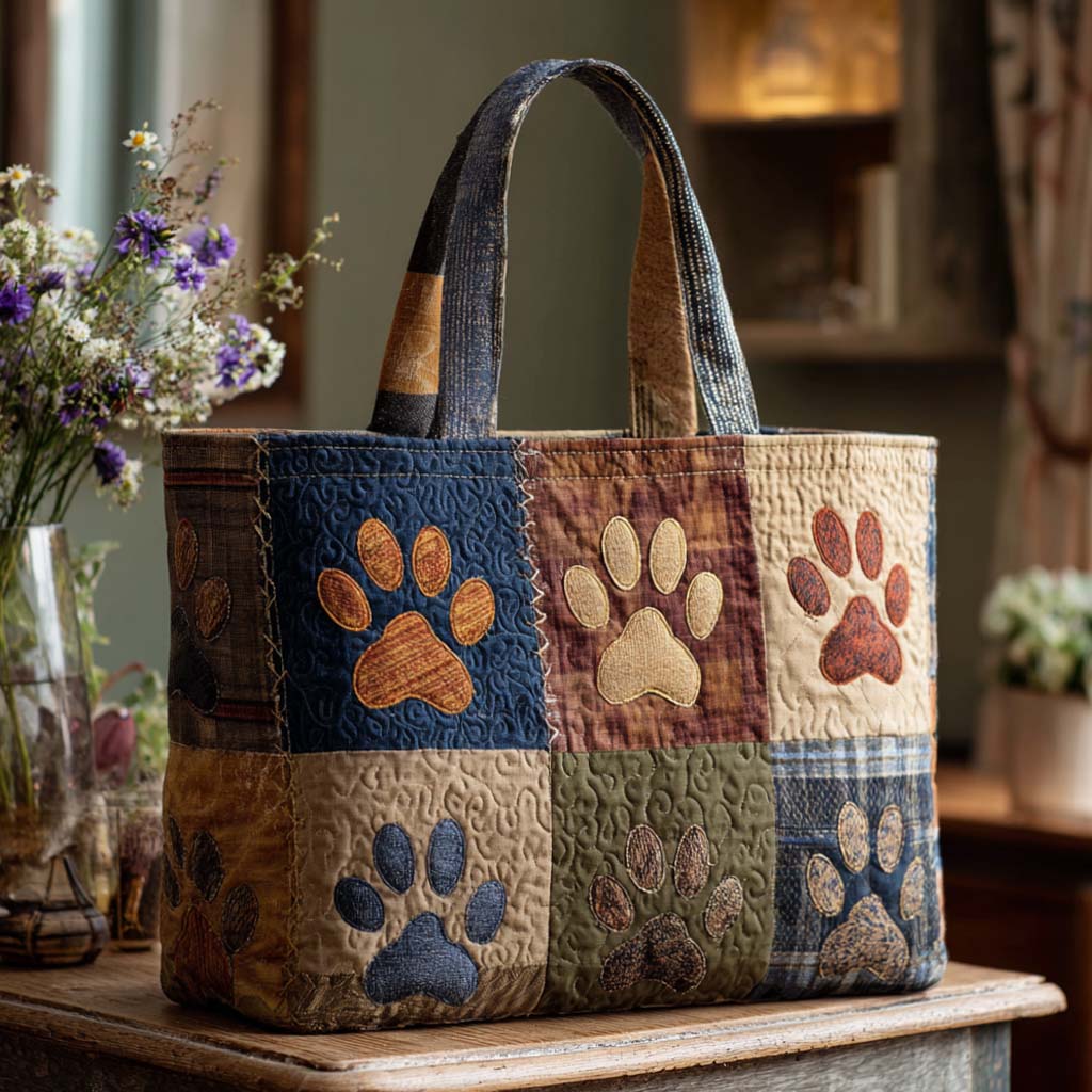 Classic Paw Prints Quilted Tote  Bag