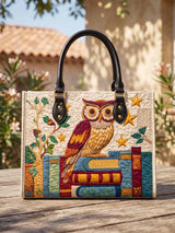 Owl And Books Quilted Leather Strap Bible Handbag