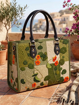 Nasturtium Flower Quilted Leather Strap Bible Handbag