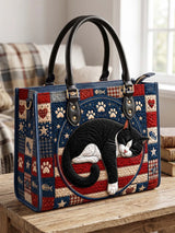 Patriotic Kitty Quilted Leather Strap Bible Handbag
