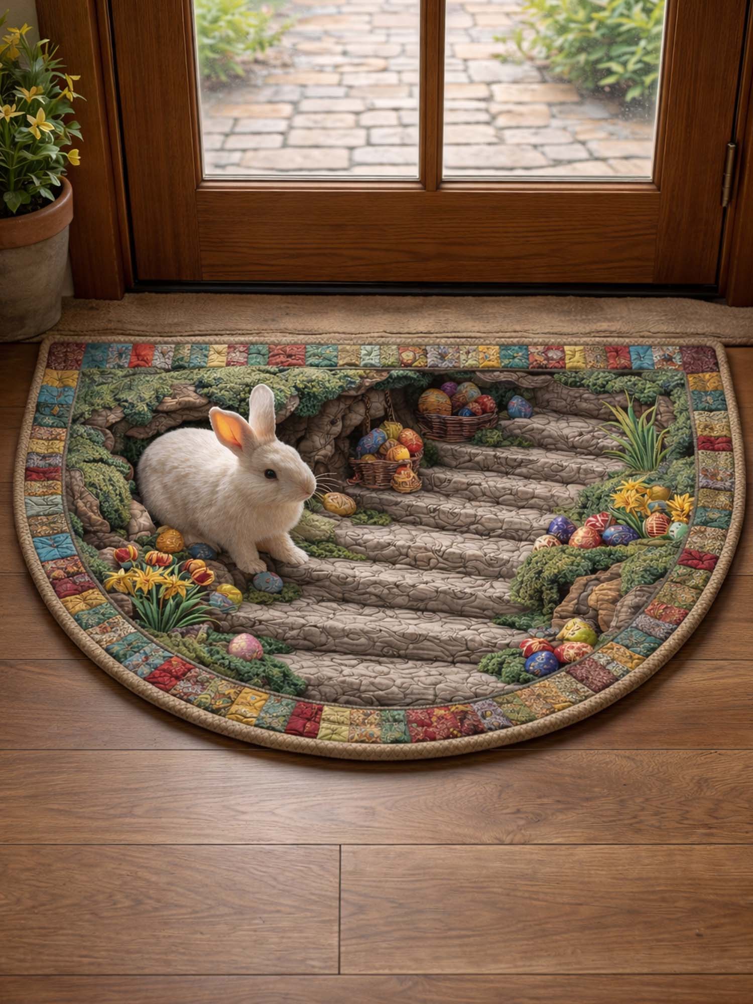 Bunny And Easter Eggs Quilted Welcome Mat