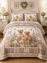 Golden Retriever Butterfly Garden 3‐Piece Quilted Bedding Set