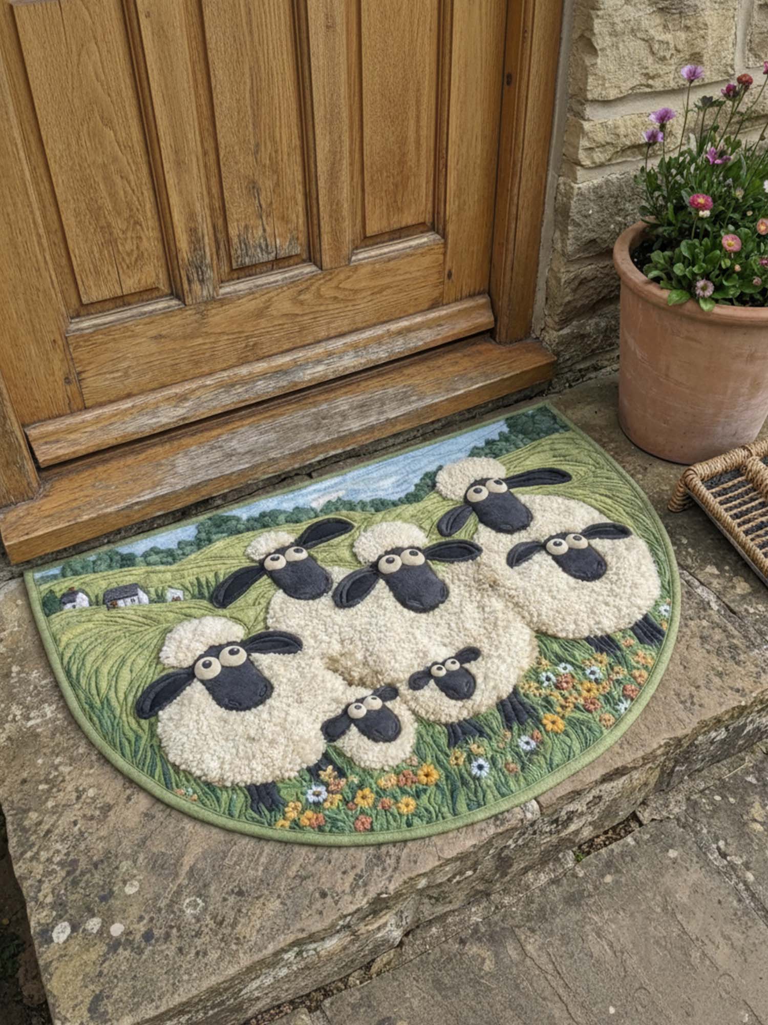 Welcoming Sheep Quilted Welcome Mat