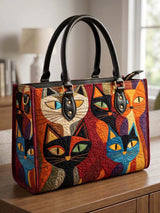 Colorful Cat Quilted Leather Strap Bible Handbag