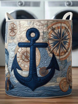 Compass Anchor Quilted Laundry Basket