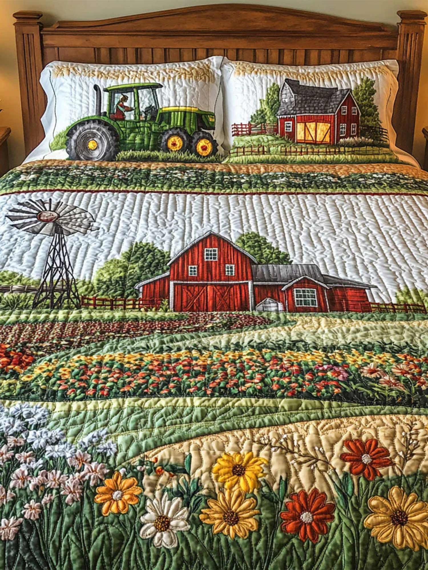 Barnyard Blossom 3-Piece Quilted Bedding Set