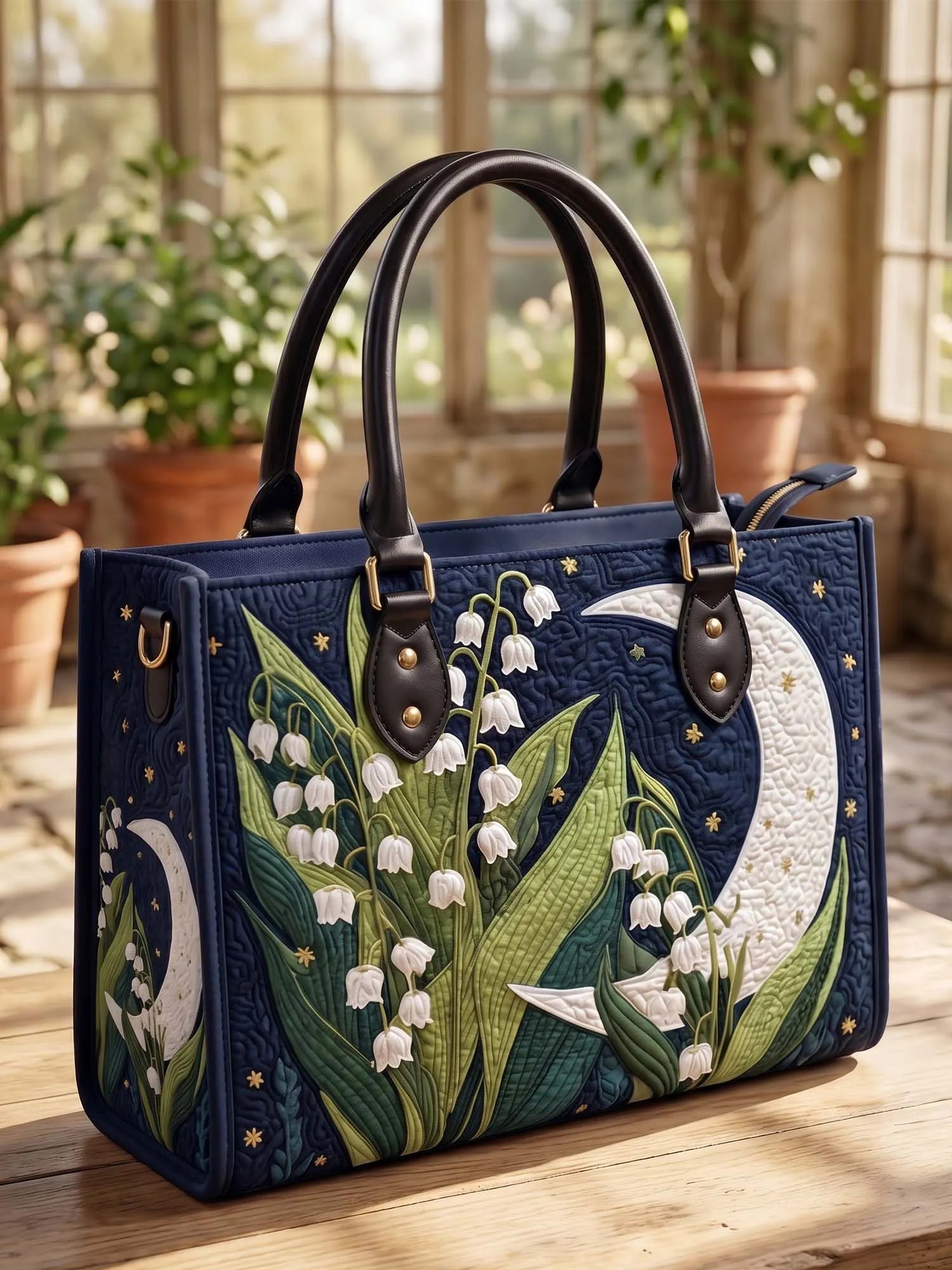 Lily Of The Valley And The Moon Quilted Leather Strap Bible Handbag