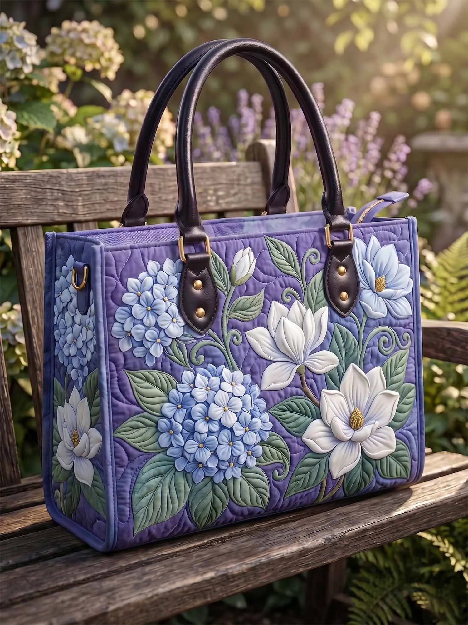 Hydrangea Magnolia Quilted Leather Strap Bible Handbag