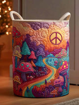 Hippie Mushroom Peace Quilted Laundry Basket