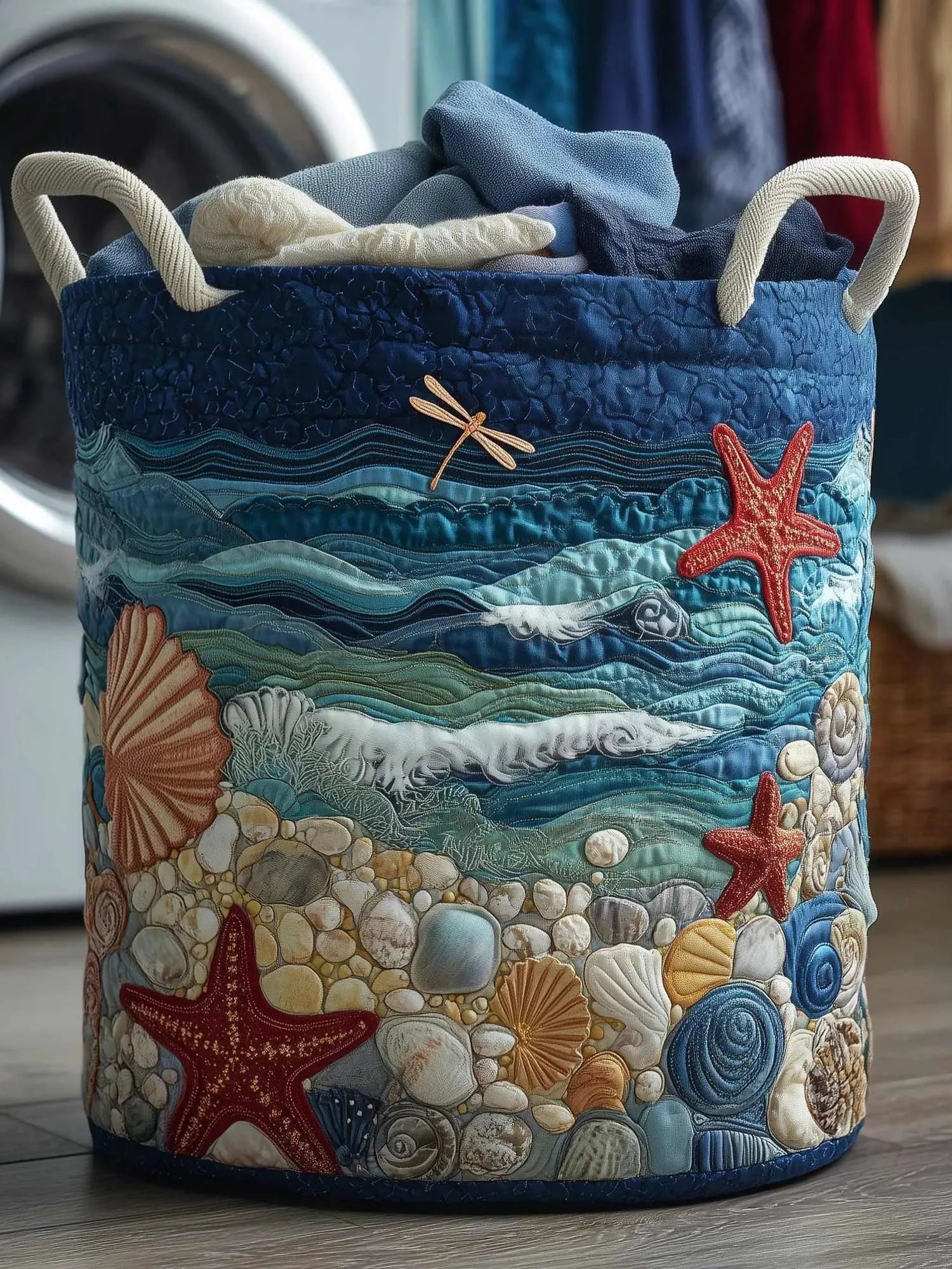 Ocean Breeze Quilted Laundry Basket